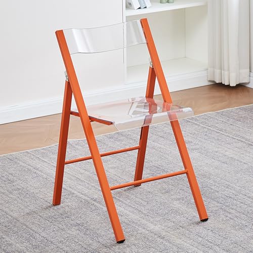 Tragbarer Acryl-Klappstuhl – transparenter quadratischer Rohrhocker für Wohnzimmer, Esszimmer, Party & Studio – stilvolles weißes & orangefarbenes Design, leicht und platzsparend von Generisch