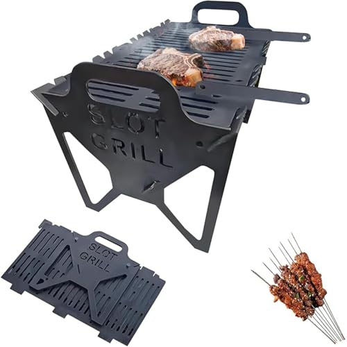 Tragbarer BBQ Grill für Camping & Heckklappe, Holzkohlegrill mit großer Kochfläche, leicht und einfach einzurichten, kompaktes Design (40 x 22 x 25 cm, schwarz) von Generisch
