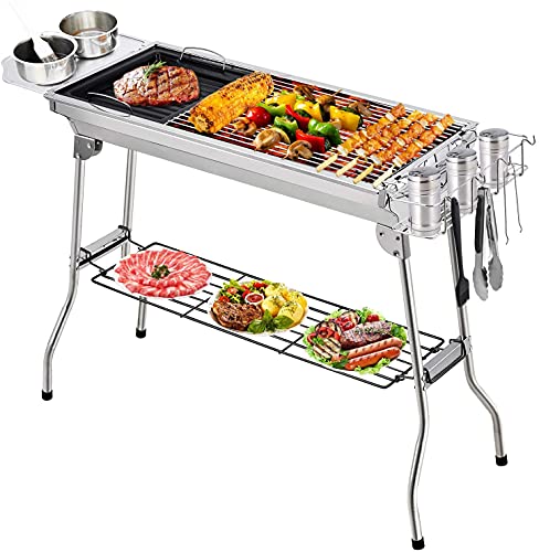 Tragbarer Edelstahl Holzkohlegrill - Faltbarer Outdoor Smoker mit Ständer für Gartenpartys Ideal für 5-10 Personen Perfekt für Camping und Heckklappe von Generisch