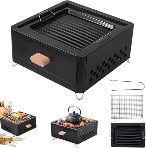 Tragbarer Holzkohlegrill, Edelstahl Grill für Camping, Picknick, Garten & Strandpartys von Generisch