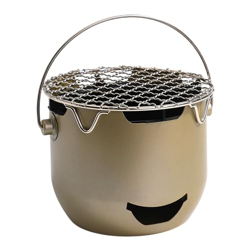 Tragbarer Holzkohlegrill - Tischgrill mit Bratrost & Griff | Stahl Grillzubehör Für Camping Garten Reisen Kochen von Generisch