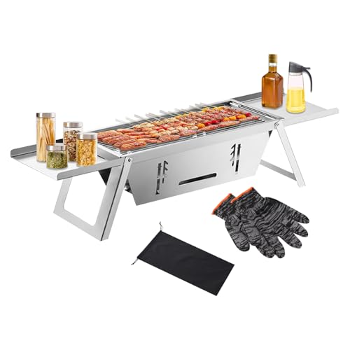 Tragbarer Holzkohlegrill - grill | Rost Aus Edelstahl Reisefreundlich Platzsparend Für Camping Picknick Garten Balkon Campingtisch von Generisch