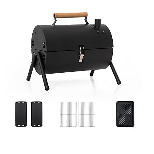 Tragbarer Holzkohlegrill mit Abdeckung und Schornstein - Doppelseitiger Tischgrill für Camping im Freien und Hinterhofpartys von Generisch
