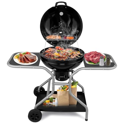 Tragbarer Holzkohlegrill mit Rädern, 2 Beistelltischen, Aschefänger und Thermometer, perfekt für Outdoor-Grillen, Camping, Gartenpicknicks und Heckklappe Tragbarer Holzkohlegrill mit Rädern, 2 Beistelltischen, Aschefänger und Thermometer, perfekt für Outdoor-Grillen, Camping, Gartenpicknicks und Heckklappe von Generisch