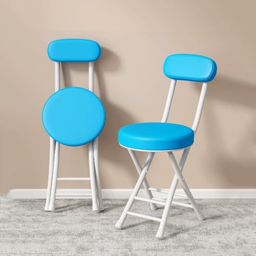 Tragbarer Klapphocker mit Rückenlehne - Rutschfester Hochstuhl für Zuhause & Bar - Multifunktionaler blauer Klappstuhl - Leichtes & kompaktes Design für einfache Lagerung von Generisch