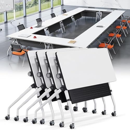 Tragbarer Klappschreibtisch mit Rollen, vielseitiger Schreibtisch für Zuhause und Büro, ideal für Seminare, Training, Klassenzimmer, 140 x 60 x 75 cm, platzsparende Lösung, 4 Stück von Generisch