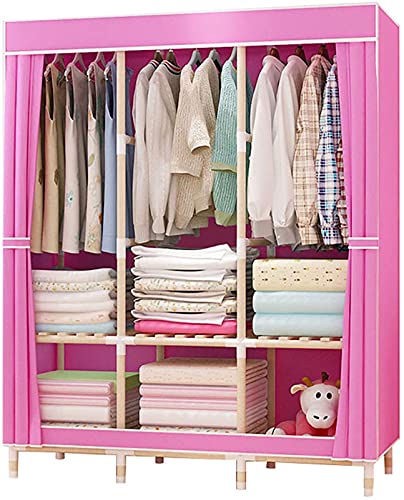 Tragbarer Kleiderschrank, Aufbewahrungsschrank mit Regalen und Hängeregal, stark, einfach zu montieren, Schlafzimmer-Kleideraufbewahrung, 126 x 45 x 170 cm, Rosa Tragbarer Kleiderschrank, Aufbewahrungsschrank mit Regalen und Hängeregal, stark, einfach zu montieren, Schlafzimmer-Kleideraufbewahrung, 126 x 45 x 170 cm, Rosa von Generisch