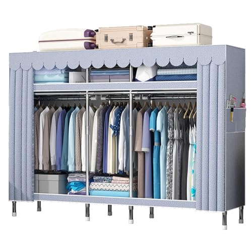 Tragbarer Kleiderschrank aus Segeltuch für Schlafzimmer, großes Fassungsvermögen, faltbarer Stoffschrank mit Seitentaschen, Dunkelgrau, 201 x 45 x 170 cm von Generisch
