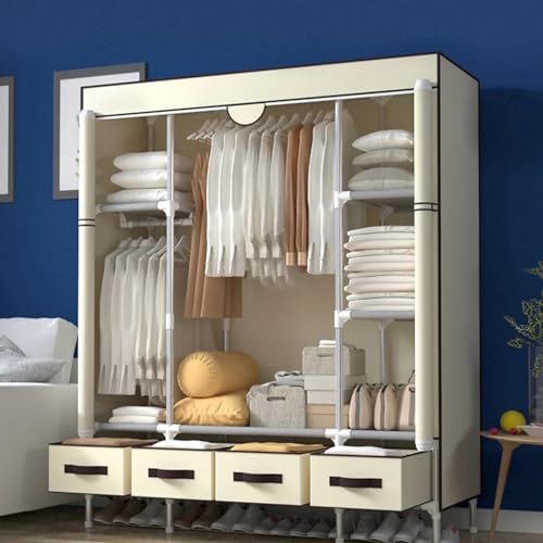 Tragbarer Kleiderschrank aus Segeltuch mit Kleiderstange und Regalen, Stoffschrank Aufbewahrung für Schlafzimmer, Wohnzimmer, Kleidertaschen und Spielzeug, platzsparende Lösung Tragbarer Kleiderschrank aus Segeltuch mit Kleiderstange und Regalen, Stoffschrank Aufbewahrung für Schlafzimmer, Wohnzimmer, Kleidertaschen und Spielzeug, platzsparende Lösung von Generisch