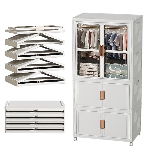 Tragbarer Kleiderschrank mit 3 Ebenen, transparente Tür und Rollen, groß, zusammenklappbar, stapelbar, zum Aufhängen von Kleidung im Wohnheim oder Kinderzimmer Tragbarer Kleiderschrank mit 3 Ebenen, transparente Tür und Rollen, groß, zusammenklappbar, stapelbar, zum Aufhängen von Kleidung im Wohnheim oder Kinderzimmer von Generisch