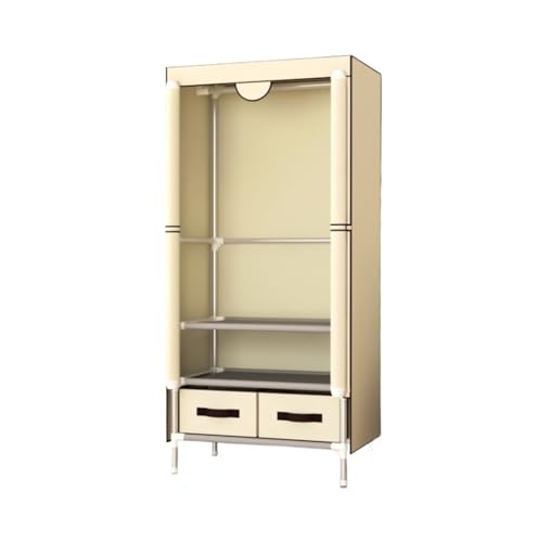 Tragbarer Kleiderschrank mit Rolltür, Stoffaufbewahrung und zwei Schubladen, Beige von Generisch