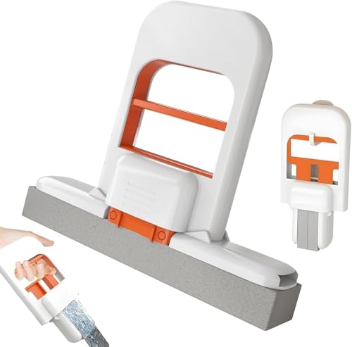 Tragbarer Mini Desktop Mop, Mini Faltbarer Tischmopp, Selbstauswringender Schwammwischer Wischmopp, Saugfähig Nass- und Trocken Kleine Baumwollmops für Küchen/Badezimmer Arbeitsplatten, Glas(Orange) von Generisch