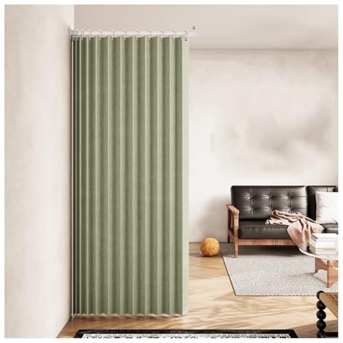 Tragbarer Raumteiler, Vorhang, Akkordeon-Stil, Hängetrenner ohne Bohren, beschädigungsfrei, Gardinenstangen-Set, verstellbare Breite (100130 cm), Höhe 200 cm, Grün von Generisch