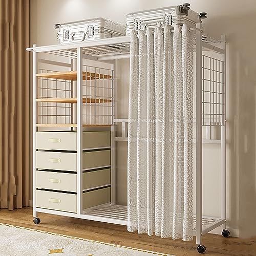 Tragbarer Rollschrank Kleiderschrank – Metallschrank Aufbewahrungsschrank mit Schubladen & Hängestange, staubdichter Vorhang für Schlafzimmer & Wohnzimmer Tragbarer Rollschrank Kleiderschrank – Metallschrank Aufbewahrungsschrank mit Schubladen & Hängestange, staubdichter Vorhang für Schlafzimmer & Wohnzimmer von Generisch