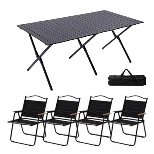 Tragbarer faltbarer Picknicktisch und Stühle, leicht, aufrollbarer Campingtisch aus Karbonstahl mit zusammenklappbaren Stühlen, ideal für Strand, Terrasse und Outdoor-Camping-Aktivitäten Tragbarer faltbarer Picknicktisch und Stühle, leicht, aufrollbarer Campingtisch aus Karbonstahl mit zusammenklappbaren Stühlen, ideal für Strand, Terrasse und Outdoor-Camping-Aktivitäten von Generisch