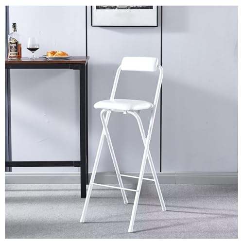 Tragbarer klappbarer Barhocker mit Rückenlehne, 75 cm, weißer gepolsterter Sitz, hoher Küchenstuhl für Haus und Garten, unterstützt bis zu 100 kg, stilvoll und funktional von Generisch