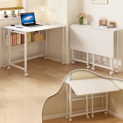 Tragbarer klappbarer Computertisch mit Rollen, platzsparender Bürotisch für Zuhause & Wohnzimmer, einfache Montage, inklusive Bücherregal, 119,9 cm L x 60 cm B Tragbarer klappbarer Computertisch mit Rollen, platzsparender Bürotisch für Zuhause & Wohnzimmer, einfache Montage, inklusive Bücherregal, 119,9 cm L x 60 cm B von Generisch