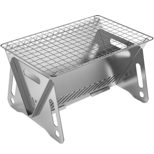 Tragbarer klappbarer Grill – Mini-Holzkohlegrill für Camping, kompakte Feuerstelle aus Edelstahl mit Tragetasche, Outdoor-Grill für Garten, Wanderungen und Picknicks (28 x 18 x 13 cm) von Generisch