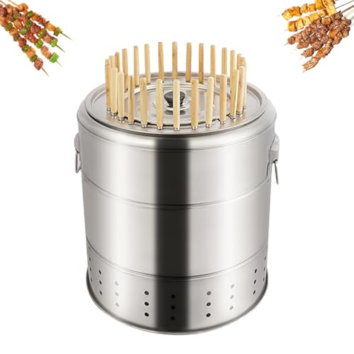Tragbarer rauchfreier Holzkohlegrill, Edelstahl Hängegrill mit Spießen, 360° Braten für Outdoor-Kochen und Camping von Generisch