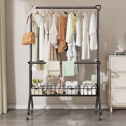Tragbarer rollender Kleiderständer mit stabiler Netzablage zum Organisieren von Kleidung im Schlafzimmer, Schrank oder Waschküche Tragbarer rollender Kleiderständer mit stabiler Netzablage zum Organisieren von Kleidung im Schlafzimmer, Schrank oder Waschküche von Generisch