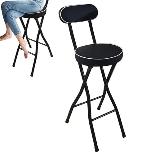Tragbarer schwarzer gepolsterter klappbarer Barhocker mit Rückenlehne und Fußstütze, 66 cm, faltbarer Hochstuhl für Zuhause, Büro, Geschäft, Reisen von Generisch