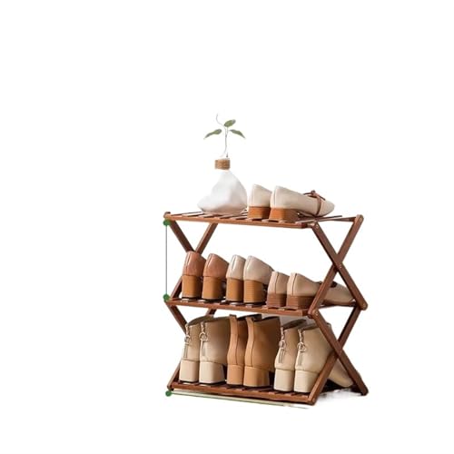 Tragbares, faltbares Schuhregal aus Holz zur Aufbewahrung von Schuhen im Wohnzimmer, multifunktionaler und platzsparender Schuhschrank mit 3 Ebenen, Braun (50 cm) von Generisch
