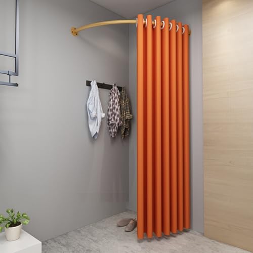 Tragbares Eck-Umkleidekabinen-Vorhang-Set mit goldfarbenen Stangen, Wandmontage, Ankleidezimmer, Sichtschutz-Trennwand für Bekleidungsgeschäfte, Theater, Garderoben und Backstage (Orange, 90 cm) von Generisch