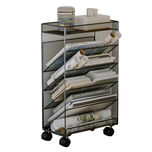 Tragbares Roll-Bücherregal mit kompaktem Schreibtisch-Aufbewahrungswagen, Metall-Bücherregal auf Rädern für enge Räume, Eckausstellungsregal und Zeitschriftenständer (schwarz, 33,5 x 17 x 57 cm) Tragbares Roll-Bücherregal mit kompaktem Schreibtisch-Aufbewahrungswagen, Metall-Bücherregal auf Rädern für enge Räume, Eckausstellungsregal und Zeitschriftenständer (schwarz, 33,5 x 17 x 57 cm) von Generisch