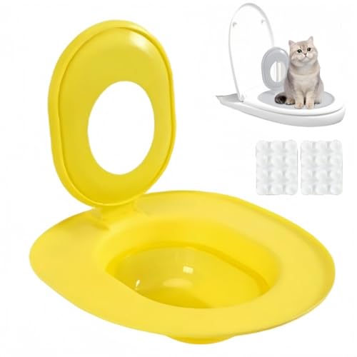 Trainingssystem zum eingewöhnen Ihrer Katze an das WC Katzen WC-Sitz Toiletten Training System Katzentoilette Katzenklo Toilettensitz (Gelb) von Generisch
