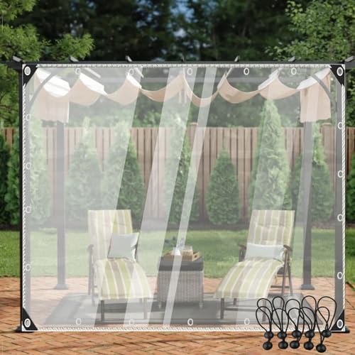 Transparente, reißfeste Outdoor-Vorhänge mit Ösen für Pavillon und Veranda, anpassbare transparente Planenpaneele (3,5 x 33 cm) von Generisch
