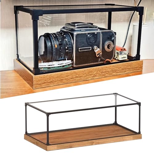Transparente Acryl-Vitrine mit Rahmen aus Aluminiumlegierung und Holzsockel, staubdichter Schutz für Sammlerstücke, Spielzeug und Kamerafiguren von Generisch