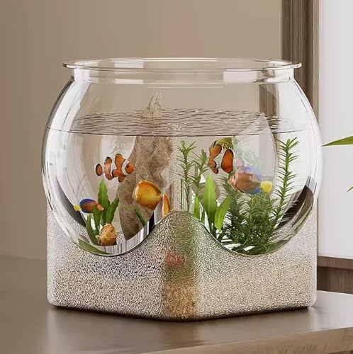 Transparente Desktop-Fischschale für Betta oder Goldfisch – runde Aquarium-Vase für Heimdekoration (16 x 16 x 14 cm) von Generisch
