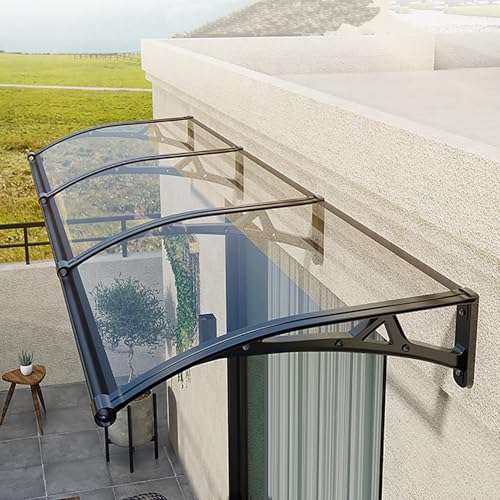 Transparente Polycarbonat-Markise für Fenster, Aluminiumhalterungen, integrierte Dachrinne, leiser Regen- und Schneeschutz, Outdoor-Baldachin (B 60 x L 120 cm) von Generisch