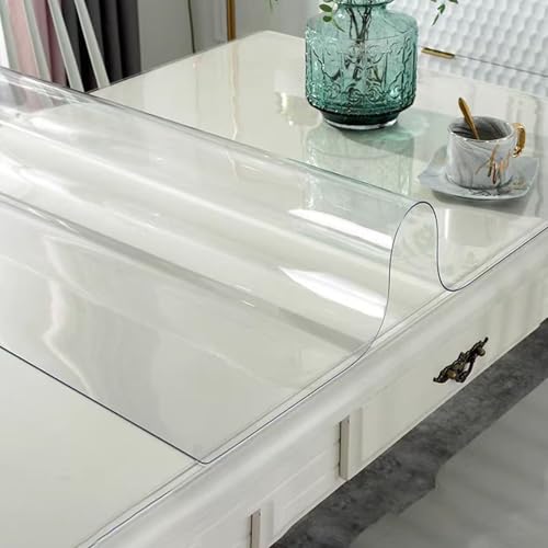 Transparente Schreibtischunterlage, 105 x 200 cm, rutschfeste, transparente PVC-Schutzunterlage, hitzebeständig, wasserdichte Tischdecke für Zuhause und Büro, langlebige Schreibunterlage mit runden von Generisch