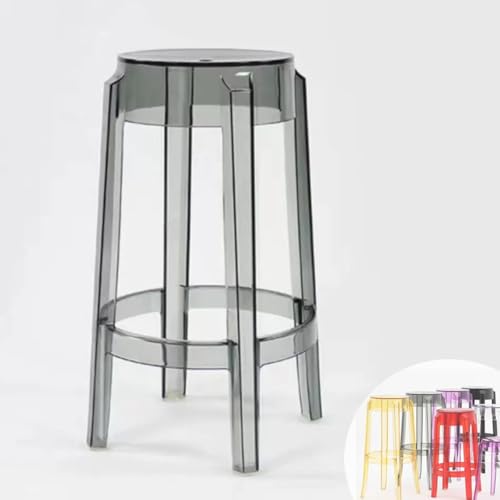 Transparenter Acryl-Barhocker mit Fußstütze, hoher Küchenstuhl, 65 cm, rund, stapelbar, Barsitz, modernes graues Design für Küche und Esszimmer von Generisch