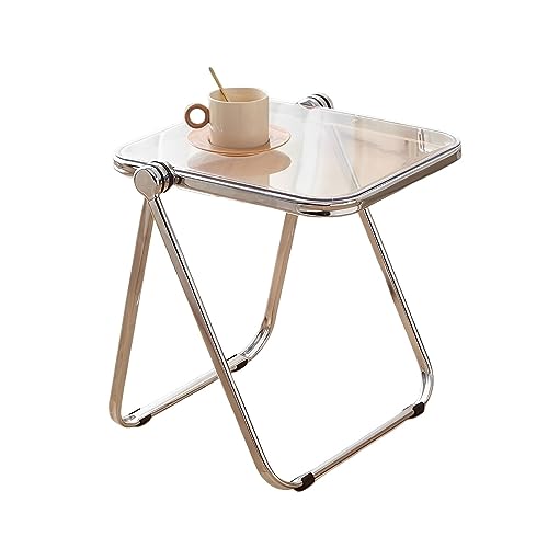 Transparenter Acryl-Klapptisch – Stabiler Metallrahmen Beistelltisch für Wohnzimmer, Schlafzimmer, Badezimmer, Balkon – Vielseitiger kleiner Beistelltisch mit Tablett-Design von Generisch