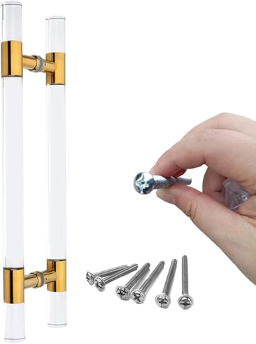 Transparenter Acryl-Türgriff – H-Form, 179,8 cm, Vordertür-Hardware-Haltegriff mit Schrauben, doppelseitige Knäufe für Glasschiebetore (Gold, 180 cm) von Generisch