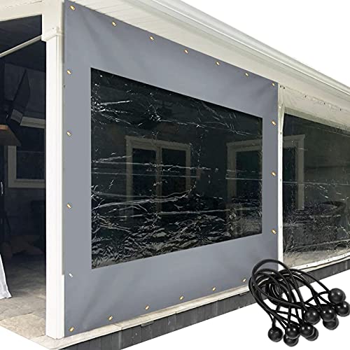 Transparenter PVC-Planenvorhang für Pergola-Abdeckung, graue Seitenteile, ideal für Terrasse und Veranda, 3,8 x 2,2 m, einfache Installation mit Ösen von Generisch