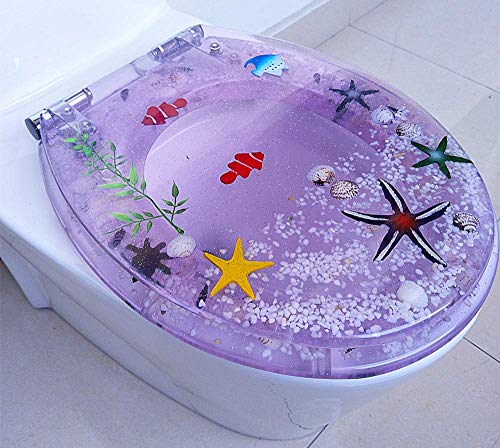 Transparenter Toilettensitz aus Kunstharz mit echten Muscheln & Sand, antibakteriell, langsam schließender Deckel, verstellbares Edelstahlscharnier für V/O/U-Form Toiletten Transparenter Toilettensitz aus Kunstharz mit echten Muscheln & Sand, antibakteriell, langsam schließender Deckel, verstellbares Edelstahlscharnier für V/O/U-Form Toiletten von Generisch