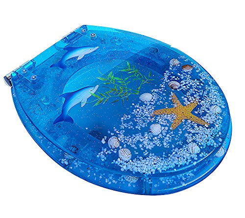 Transparenter WC-Sitz im Marine-Stil aus Kunstharz mit Muscheln, Soft-Close-Edelstahl-Scharnier, Top-Halterung, V/O/U-Form kompatibel von Generisch