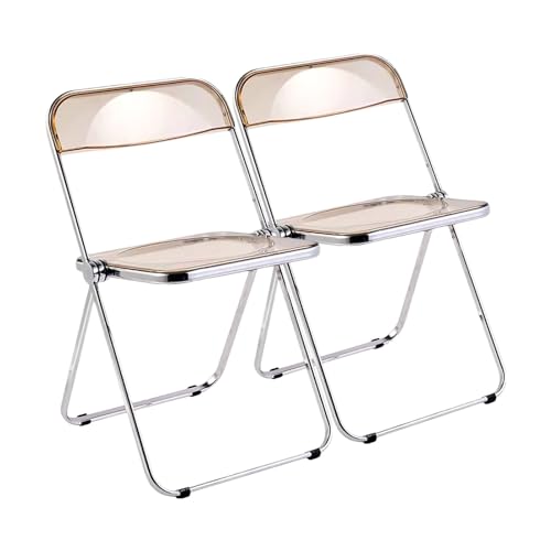 Transparenter stapelbarer moderner Acryl-Klappstuhl mit Chromrahmen und ergonomischer Rückenlehne, 2er-Set, Beige, ideal für den Innen- und Außenbereich von Generisch