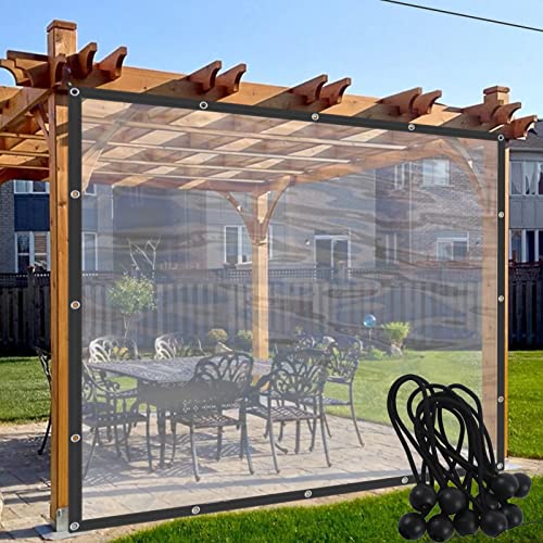 Transparenter wasserdichter Outdoor-Vorhang mit Ösen, dicker Kunststoff, Regenschutzabdeckung für Balkon und Gewächshaus (6 x 2,5 m) von Generisch