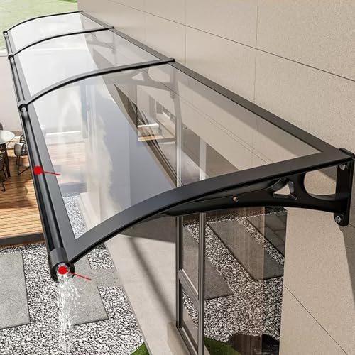 Transparentes Polycarbonat-Türvordach mit ausziehbarer Dachrinne, wetterfester Außenschutz für Fenster & Terrassen, 60 x 550 cm, schwarze Markise von Generisch