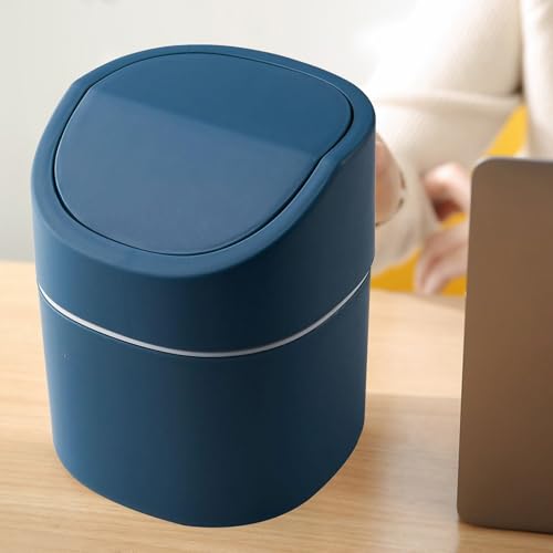 Trash Can Table for Bedroom Küche Wohnzimmer Mülleimer Flip Sundries zu speichern Mini Plastikeimer Camping Toilette Bio (Blue, 16x13cm) von Generisch