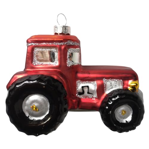 Trecker Traktor rot Weihnachtsbaumkugel Glas Christbaumschmuck Weihnachten von Generisch