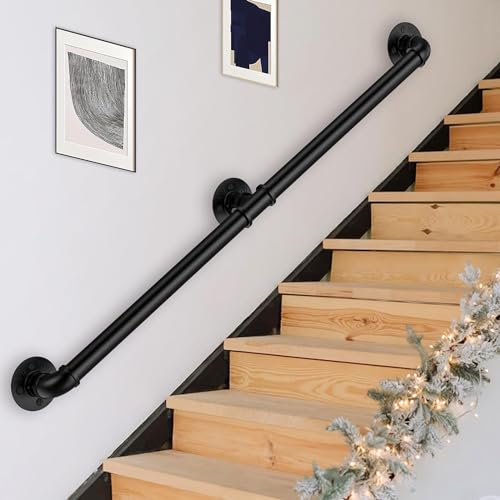 Treppengeländer aus Metall, zur Wandmontage, mit 2 Stützen, Industrie-Stil, Sicherheitsgeländer für Kinder und Senioren, Innen- und Außenbereich, langlebiges Rohr-Design, 2,1 m Treppengeländer aus Metall, zur Wandmontage, mit 2 Stützen, Industrie-Stil, Sicherheitsgeländer für Kinder und Senioren, Innen- und Außenbereich, langlebiges Rohr-Design, 2,1 m von Generisch