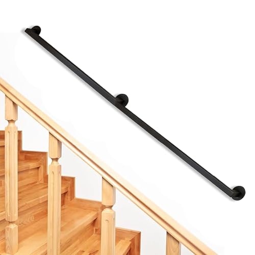 Treppengeländer aus Schmiedeeisen für drinnen und draußen, schwarz, verzinkt, mit Wandhalterungen und Schrauben, 80 cm, Industrieller Stil Treppengeländer aus Schmiedeeisen für drinnen und draußen, schwarz, verzinkt, mit Wandhalterungen und Schrauben, 80 cm, Industrieller Stil von Generisch