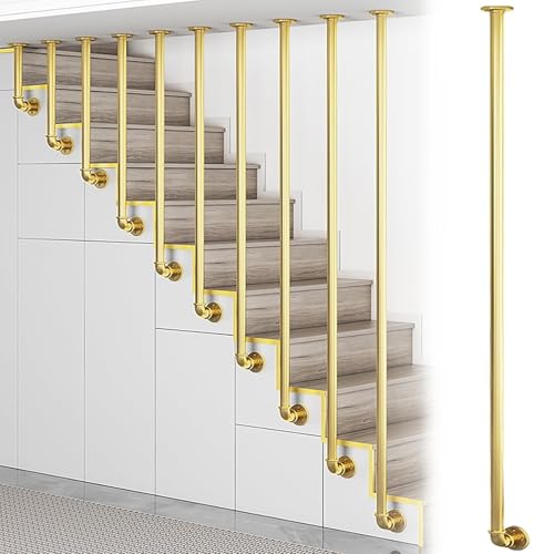 Treppengeländer für den Außenbereich, Innenleitplanke, anpassbarer Metall-Handlauf für Treppen, Industrietreppenpfosten, Schmiedeeiserne Veranda Lattenrost (Gold, H-200) von Generisch