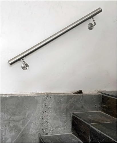 Treppenhandlauf-Set aus Edelstahl, 50 cm bis 700 cm lang, rundes Geländer für den Innenbereich, gebürstete Oberfläche, Wandhalterung, ideal für Treppen, Dachböden, Veranden und Decks von Generisch