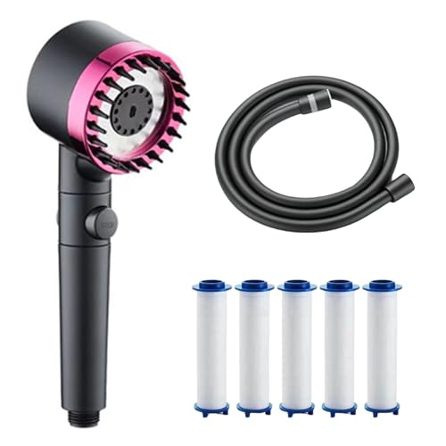Trissano Duschkopf, Hydro Sense Duschkopf, Trissano Hydrosense Duschkopf Mit Ersatzfilter Und Schlauch (Dunkelviolett+5 Filter + Schlauch (1,5 Meter)) von Generisch